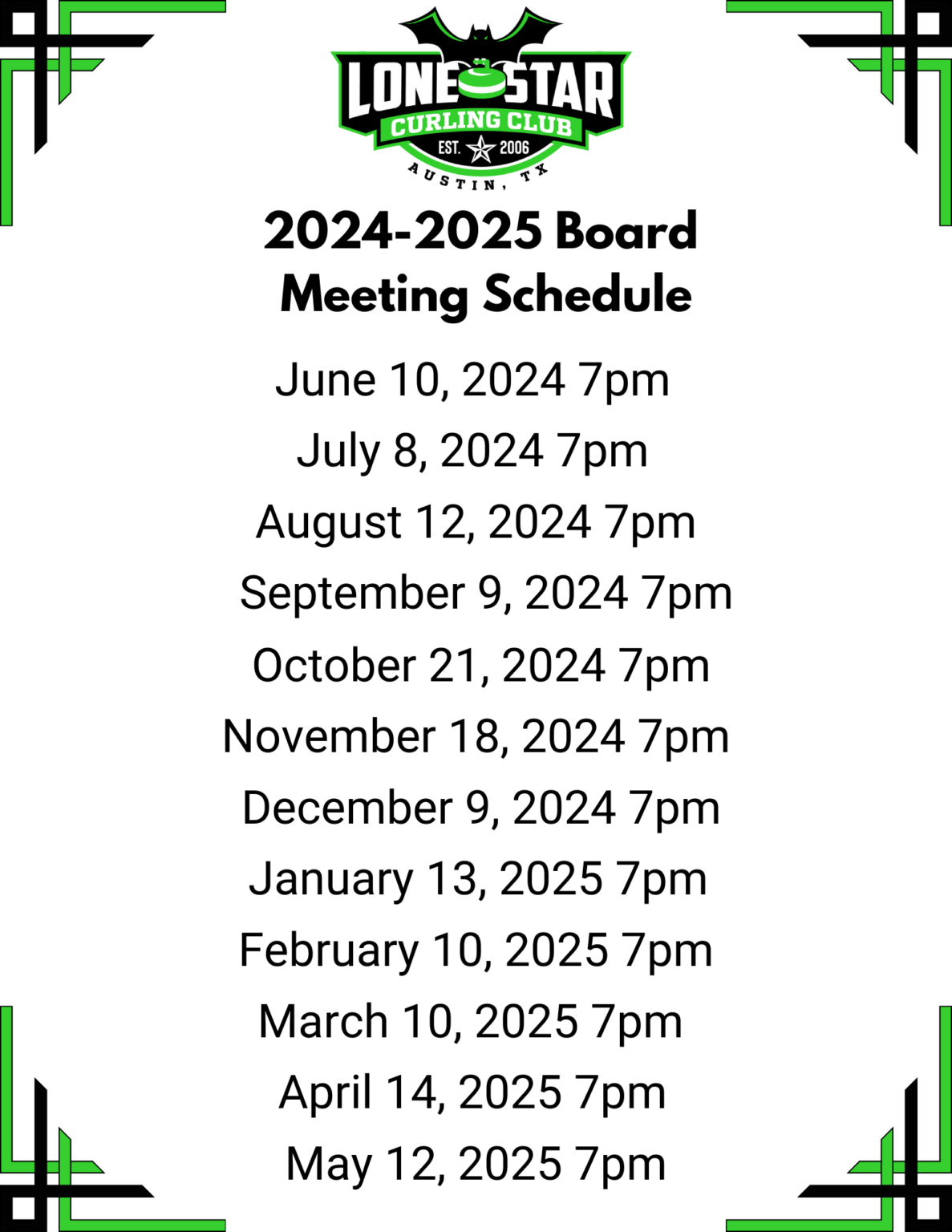 2024-2025 Board Meeting Schedule